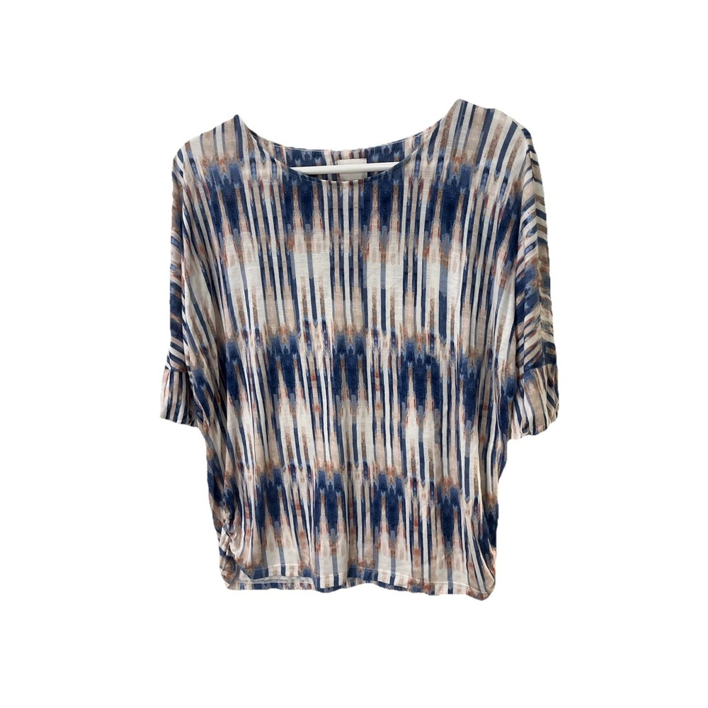 Chico's Womens Size 1 Abstract Print Blouse Blue Neutral Relaxed Fit Top